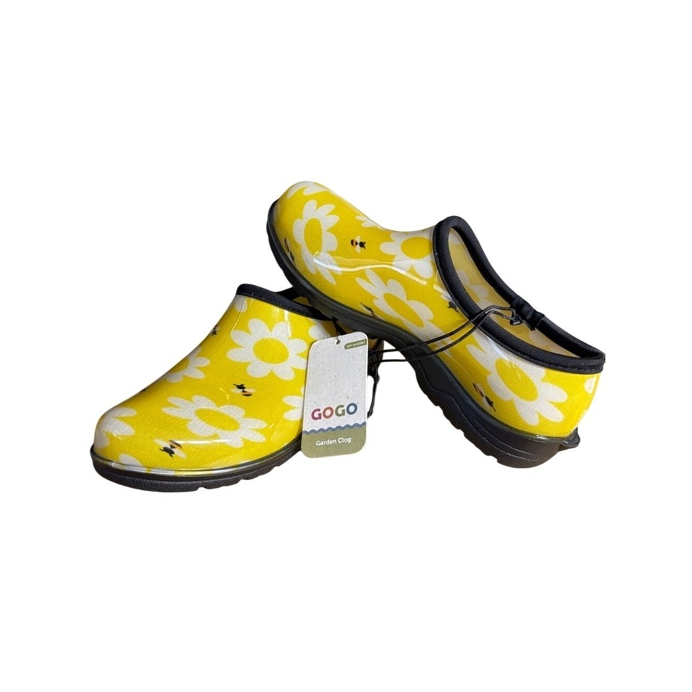 GOGO Women's SZ 9 Clog Gardening Waterproof Yellow Daisy Slip-On Water Shoes NEW